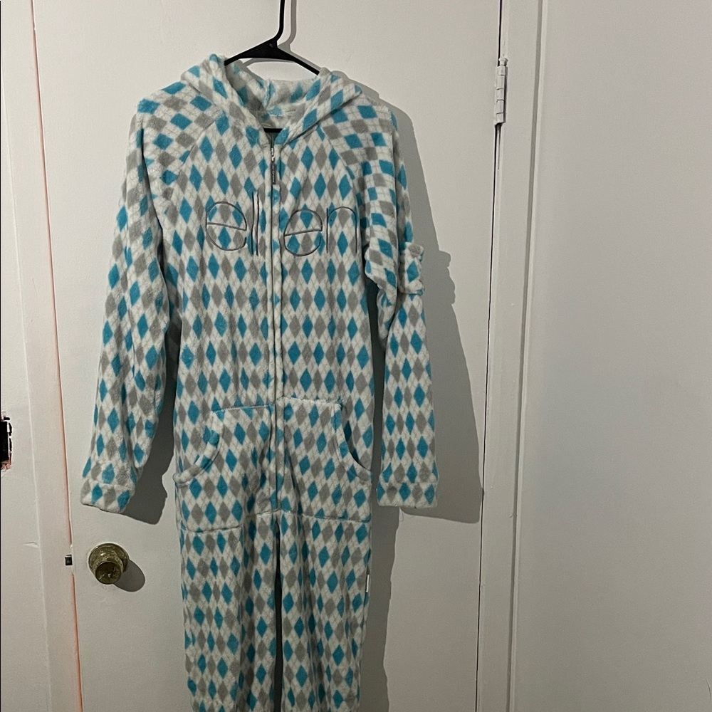 Ellen DeGeneres Blue and White Diamond Footed Pajama Onesie